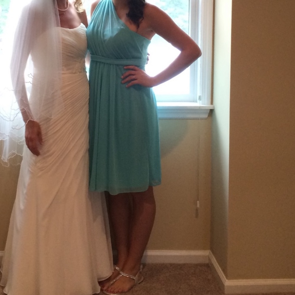 One shoulder short dress with illusion neck